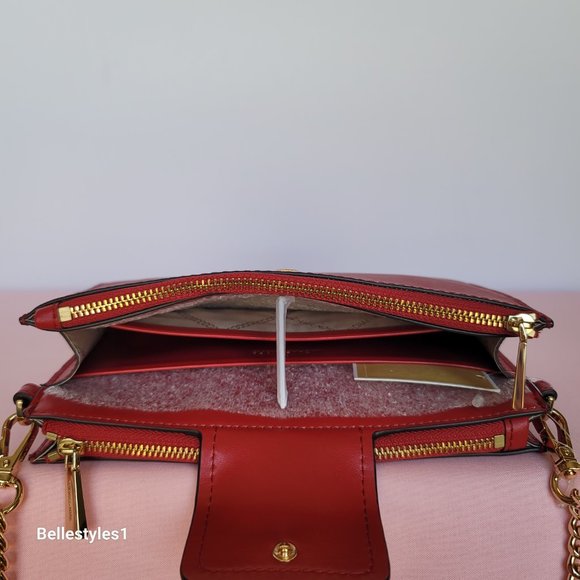 MICHAEL KORS Ruby Small Double-Zip Saffiano Leather Crossbody Bag- Crimson ⭐ - Picture 14 of 16